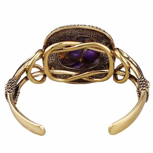 Studio Barse Mohave Amethyst Brass Openwork Cuff Bracelet Clover - Picture 4 of 6
